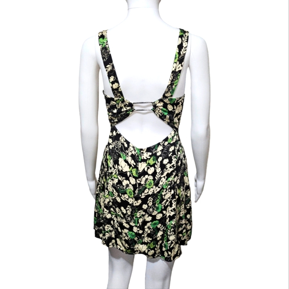Free People Green, Black, Yellow Floral Print Celia Mini Dress Size 4 - Picture 7 of 8